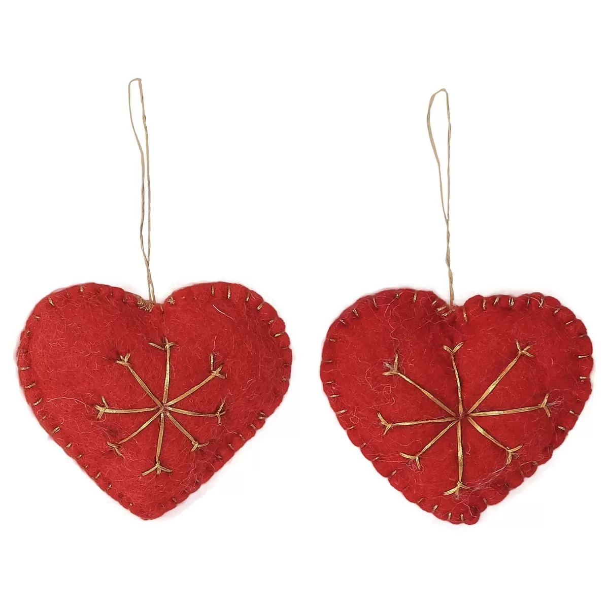 De Kulture Handmade Premium Wool Felt Snowflake Heart Eco Friendly Needle Felted Christmas Xmas Tree Decoration Stuffed Ornament for Home Office Party Holiday Décor, (Set of 2)